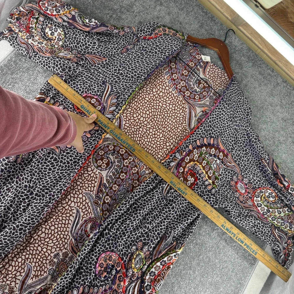 Raj Paisley Embroider Whimsy Womens OS Short Sleeve Duster Topper Cardigan Boho